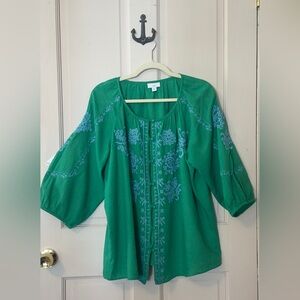 J. Jill Boho Embroidered Blouse with Relaxed Sleeves